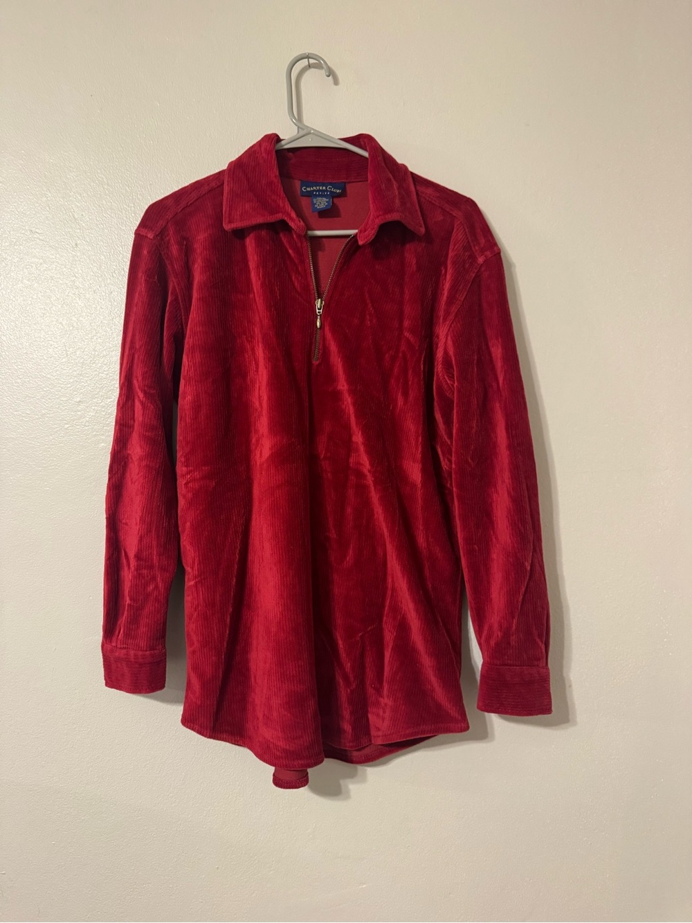 Charter Club Red Corduroy Quarter-Zip Pullover